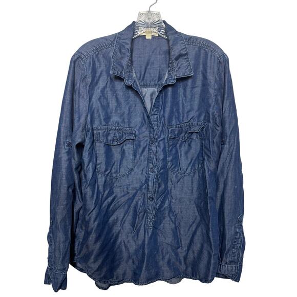 Cloth & Stone Chambray Button Down Shirt Blue Tencel Long Sleeve Large - Picture 1 of 9